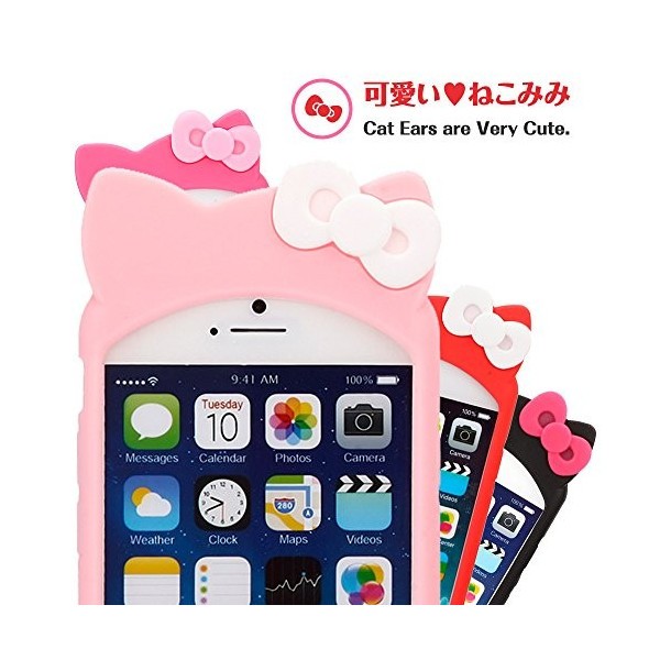 iPhone6 (4.7インチ) 猫耳タイプ リボン シリコン ケース カバーオリジナル液晶保護フィルム&クリーナーセット 