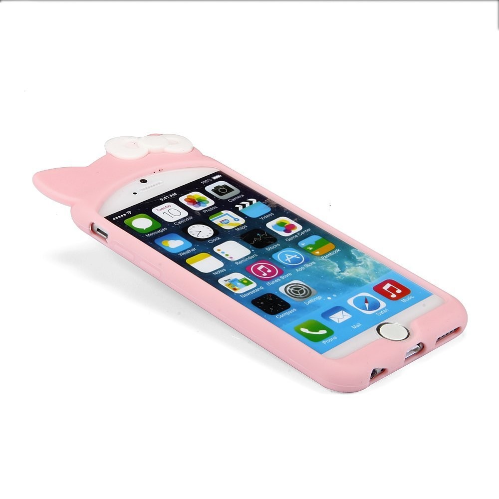 iPhone6 (4.7インチ) 猫耳タイプ リボン シリコン ケース カバーオリジナル液晶保護フィルム&クリーナーセット 