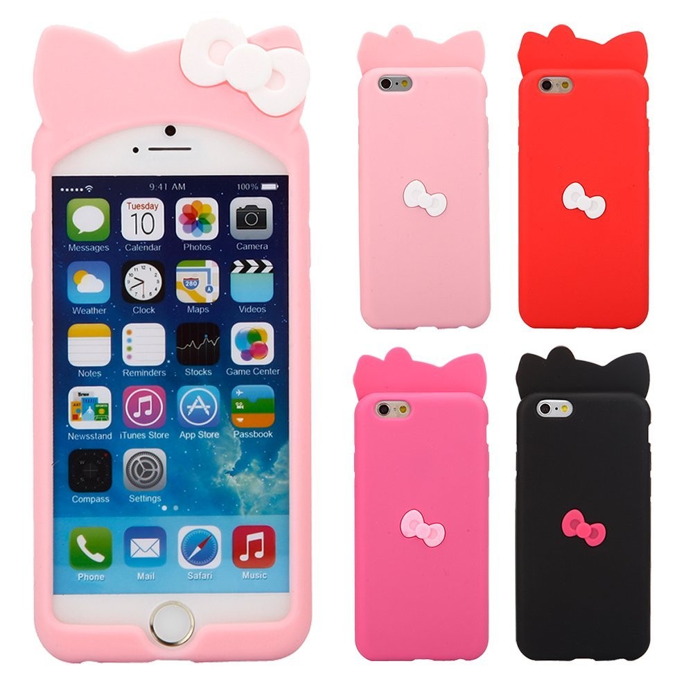 iPhone6 (4.7インチ) 猫耳タイプ リボン シリコン ケース カバーオリジナル液晶保護フィルム&クリーナーセット 