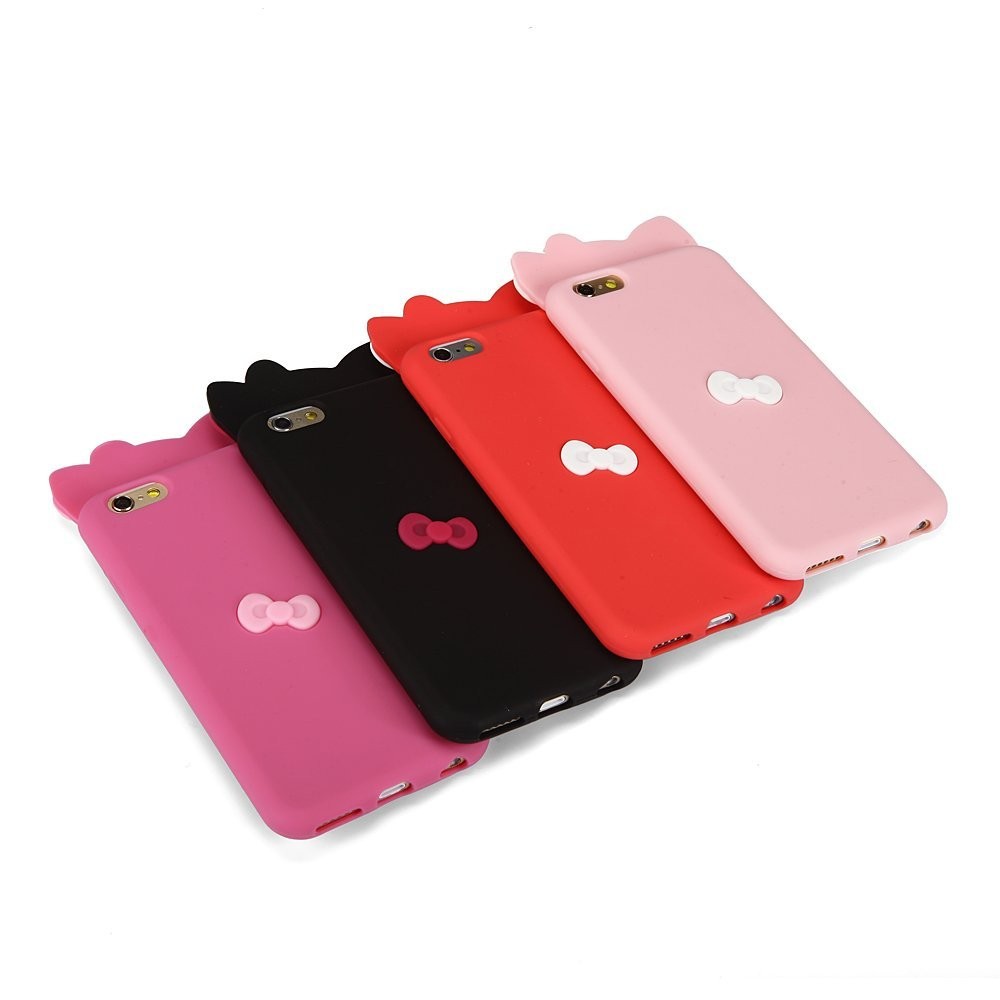 iPhone6 (4.7インチ) 猫耳タイプ リボン シリコン ケース カバーオリジナル液晶保護フィルム&クリーナーセット 