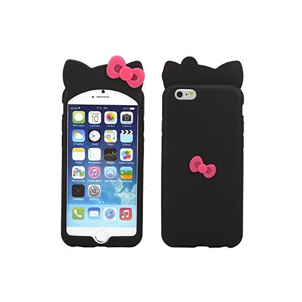 iPhone6 (4.7インチ) 猫耳タイプ リボン シリコン ケース カバーオリジナル液晶保護フィルム&クリーナーセット 