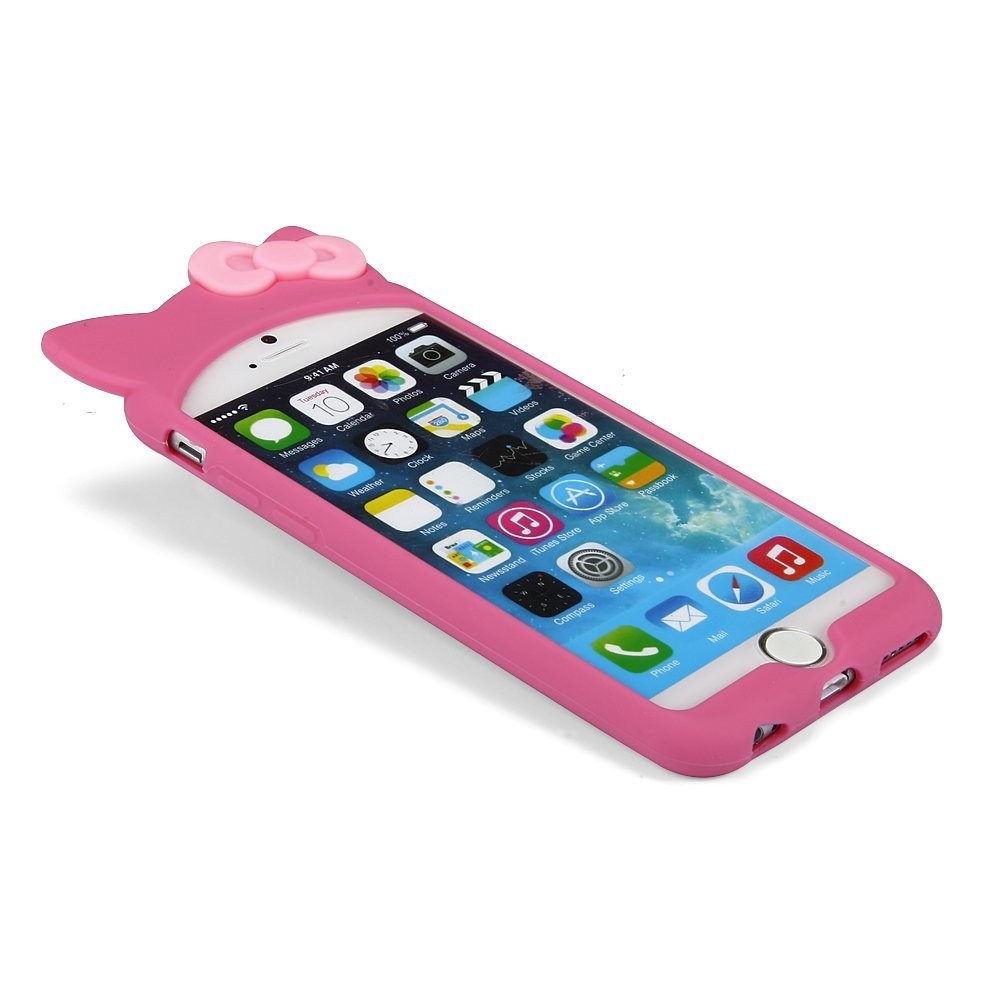 iPhone6 (4.7インチ) 猫耳タイプ リボン シリコン ケース カバーオリジナル液晶保護フィルム&クリーナーセット 