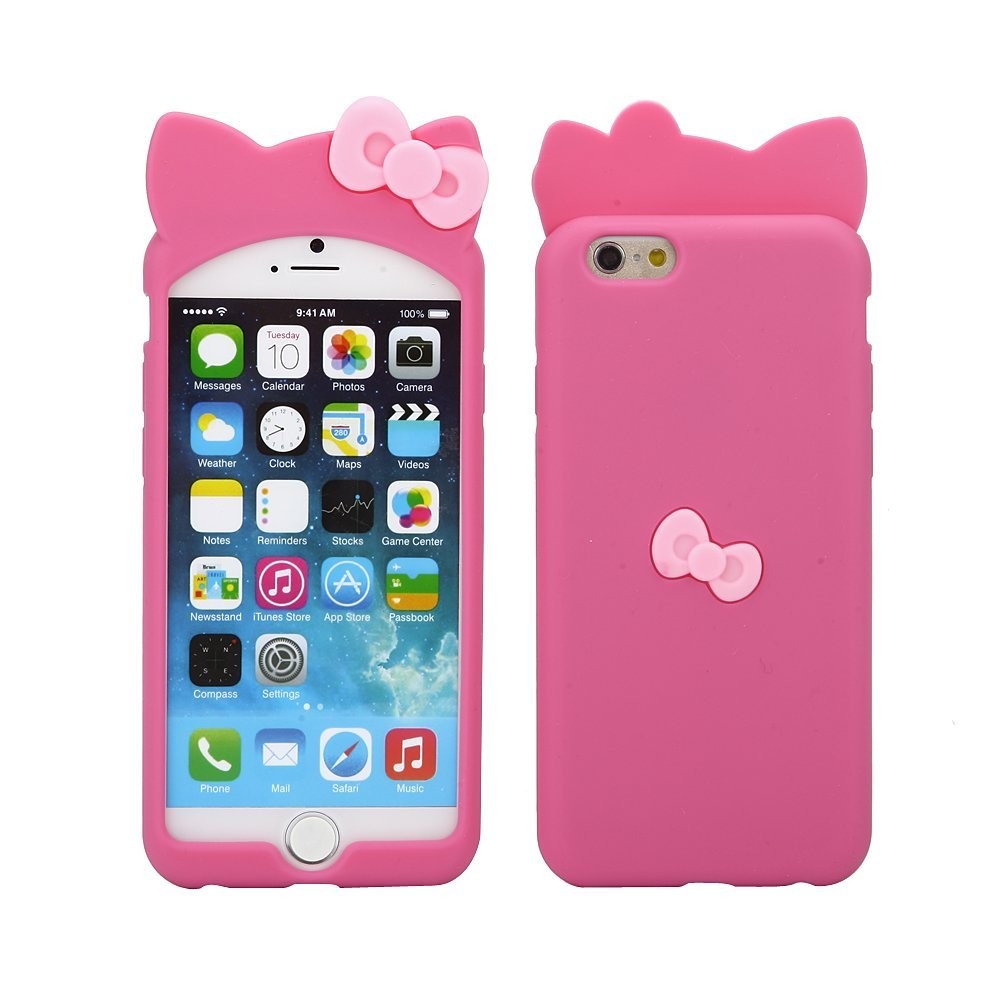 iPhone6 (4.7インチ) 猫耳タイプ リボン シリコン ケース カバーオリジナル液晶保護フィルム&クリーナーセット 