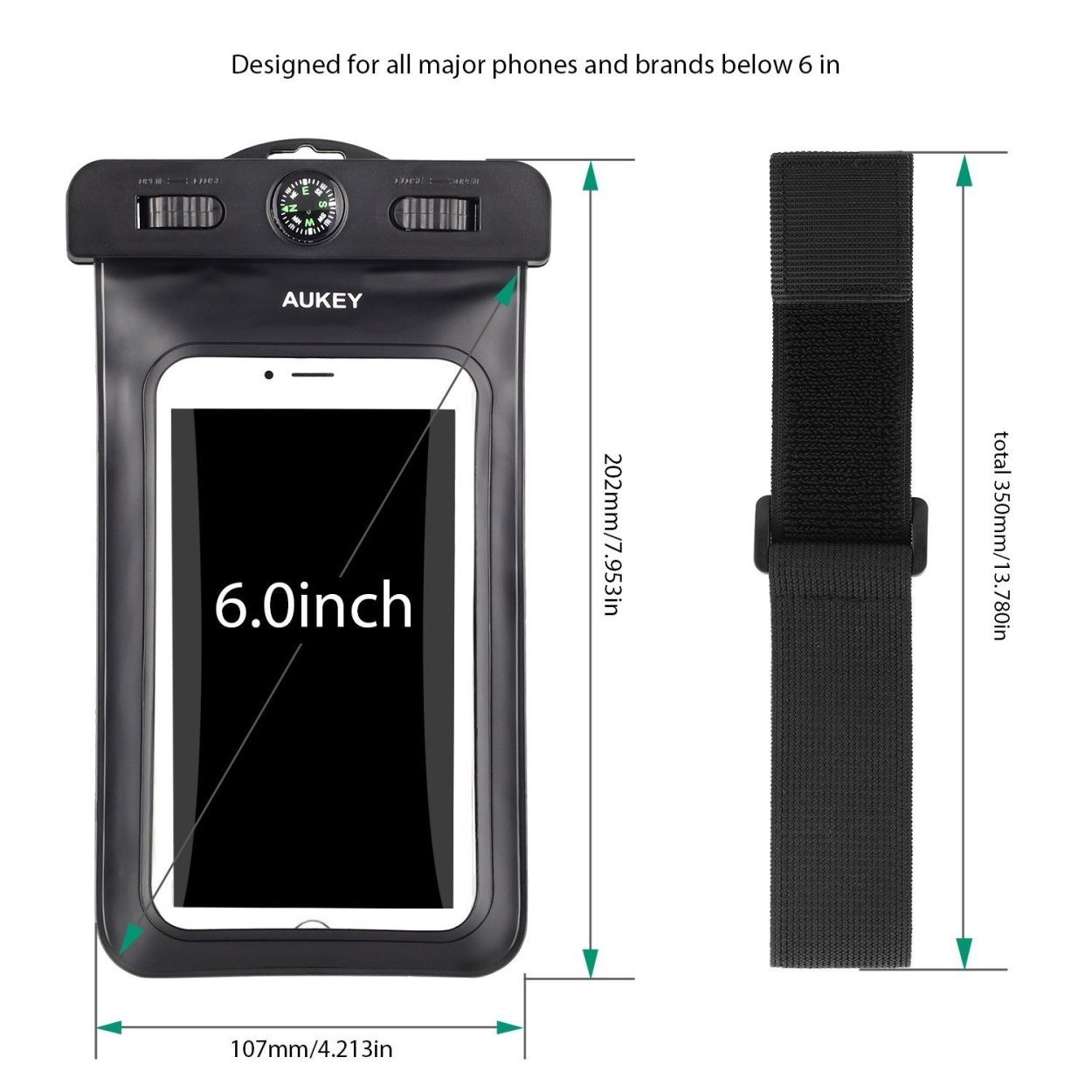 Aukey スマホ用 防水ケース アームバンド 羅針盤付き　iPhone 6S/6S Plus/6/ Samsung Galaxy/Nexus/Sonyなど対応
