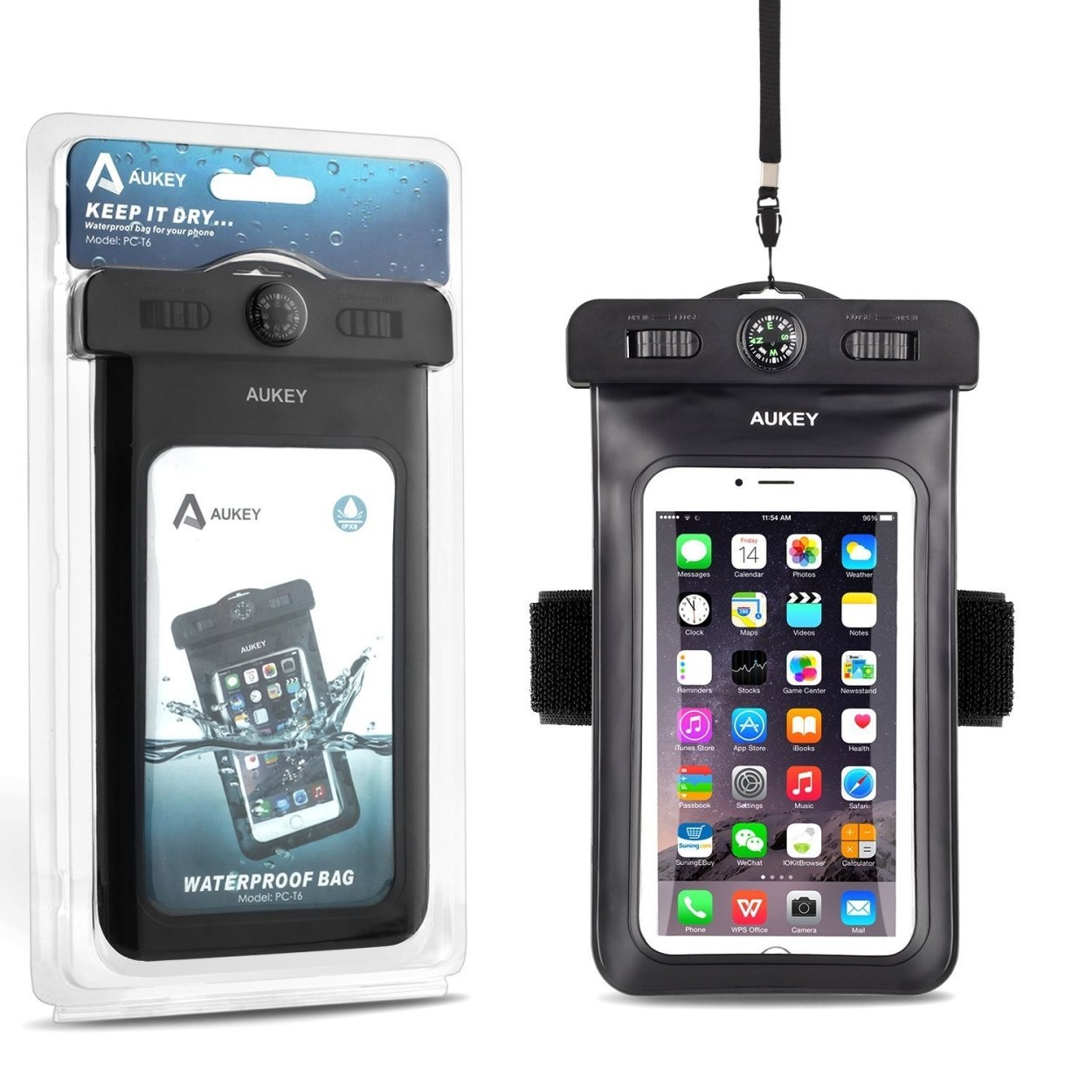 Aukey スマホ用 防水ケース アームバンド 羅針盤付き　iPhone 6S/6S Plus/6/ Samsung Galaxy/Nexus/Sonyなど対応