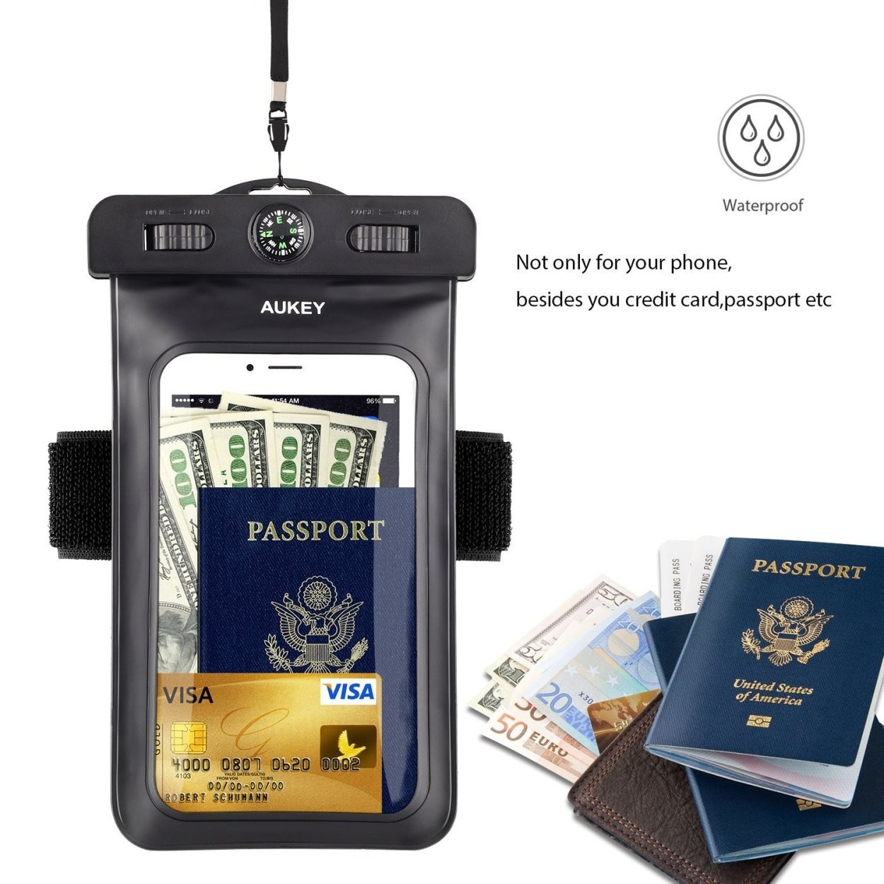 Aukey スマホ用 防水ケース アームバンド 羅針盤付き　iPhone 6S/6S Plus/6/ Samsung Galaxy/Nexus/Sonyなど対応