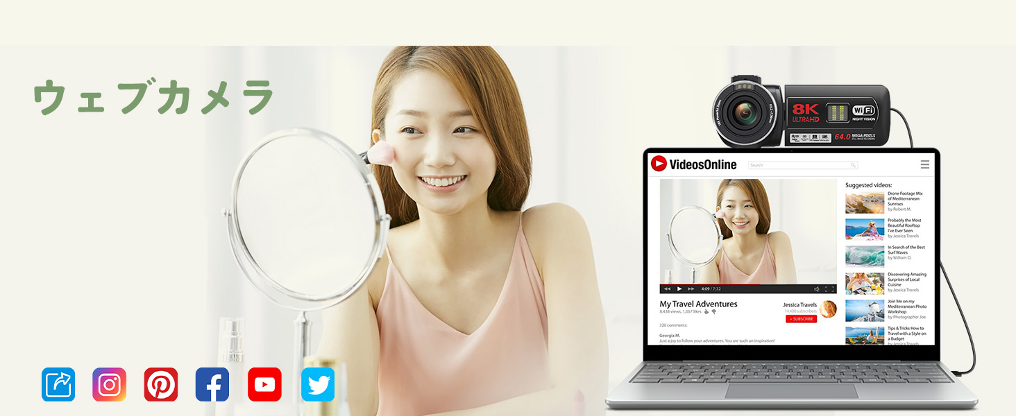 ビデオカメラ 8K 動画撮影 6400万画素 64GB SDカード付き デジタル