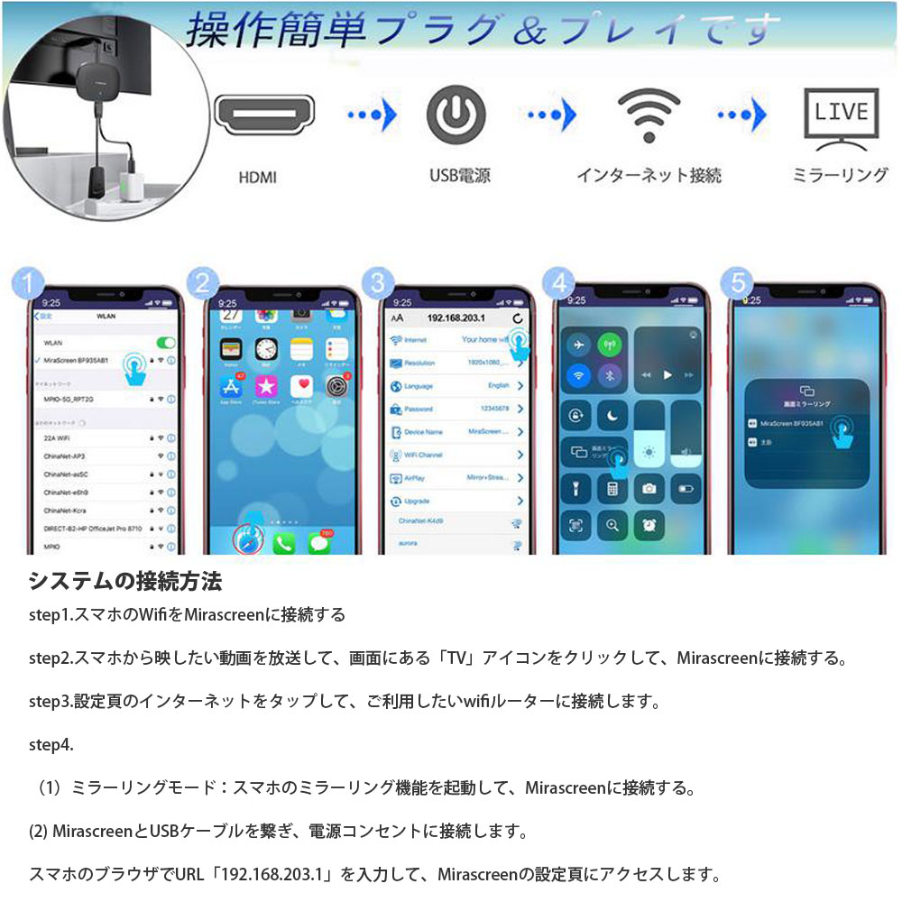 HDMI 変換 アダプタ 無線 携帯画面をテレビに映す iphone