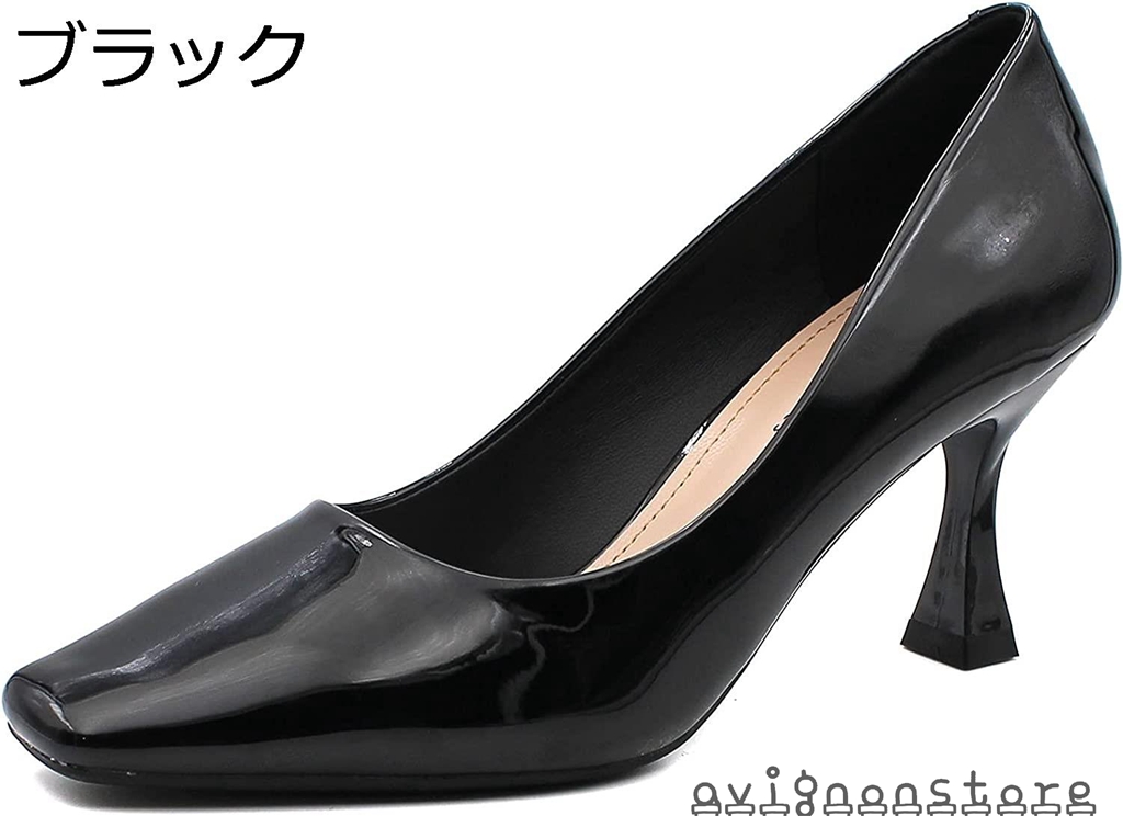 レディース パンプス スクエアトゥ ヒール エナメル ピンヒール 美脚 通勤