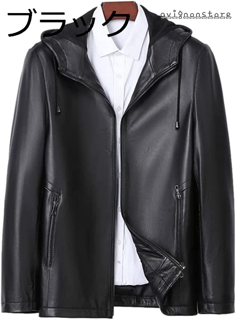 レザージャケット メンズ フード付き 革ジャン 本革 ライダースジャケット レザーパーカー ラムレザー シングル おしゃれ 秋冬
