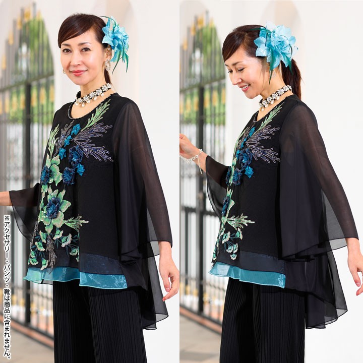 楽天市場】花刺繍舞い散るシアーチュニック レディース