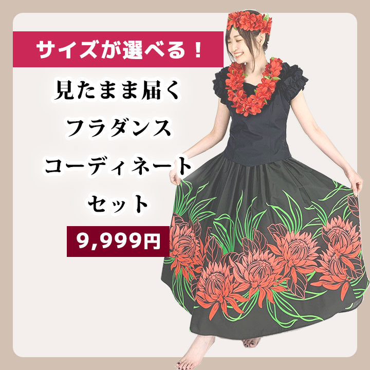 送料無料 フラ コーデ セット 5041 フラダンス 衣装 セット 福袋 コーディネート ダンス スカート フラドレス ドレス フラダンススカート レイ 関連画像1