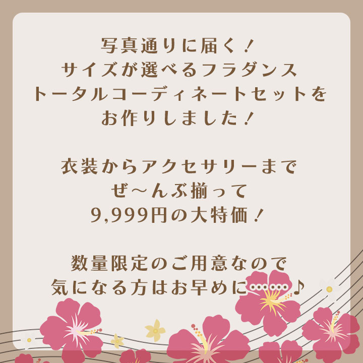 送料無料 フラ コーデ セット 5041 フラダンス 衣装 セット 福袋 コーディネート ダンス スカート フラドレス ドレス フラダンススカート レイ 関連画像2