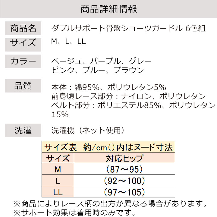 即納☆ 在庫限り ダブル サポート 骨盤 ショーツ ガードル 6色組