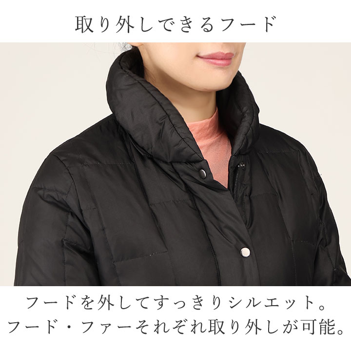 【新品未使用】F-wisteria シルク100% ダウンコート　撥水　軽量　L 即納☆ ファー付 シルク 100％ キルト ダウン コート [JK963-1-80303
