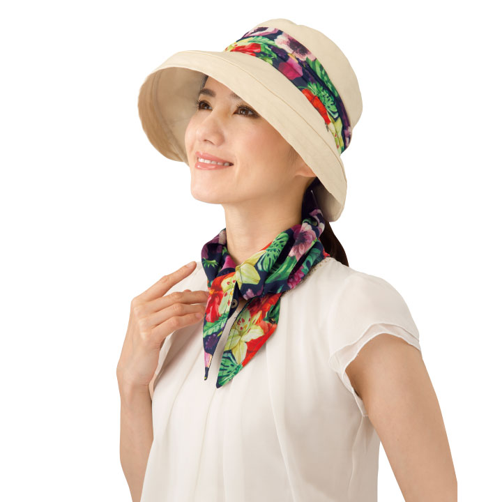 3ウェイ フェイスガードUV帽子 Z0900 レディースハット UVカット スカーフ 折り畳み つば広 夏 紫外線対策 日焼け防止 レディース帽子｜avivare｜02