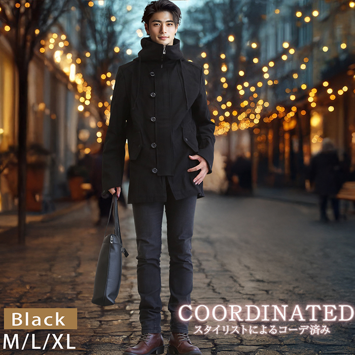 モッズコート メンズ アウター ハイネック フード付き ロング丈 コート