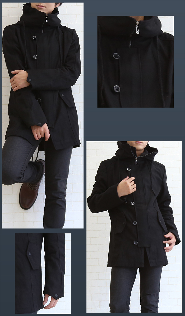 ダークブラウン ハイネック モッズコート モッズコート メンズ アウター ハイネック フード付き ロング丈 コート