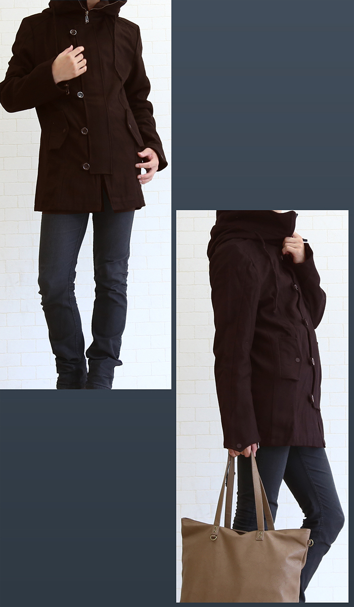 モッズコート メンズ アウター ハイネック フード付き ロング丈 コート