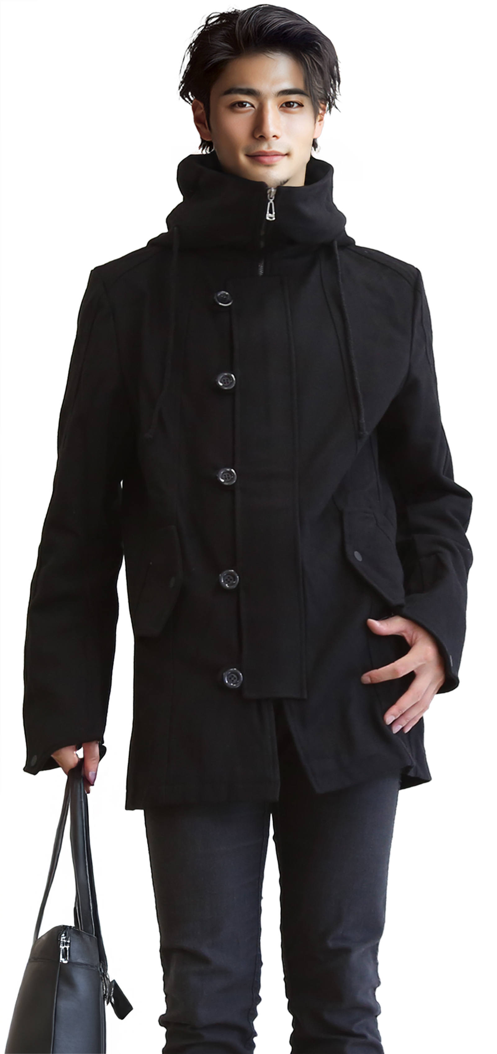 モッズコート メンズ アウター ハイネック フード付き ロング丈 コート