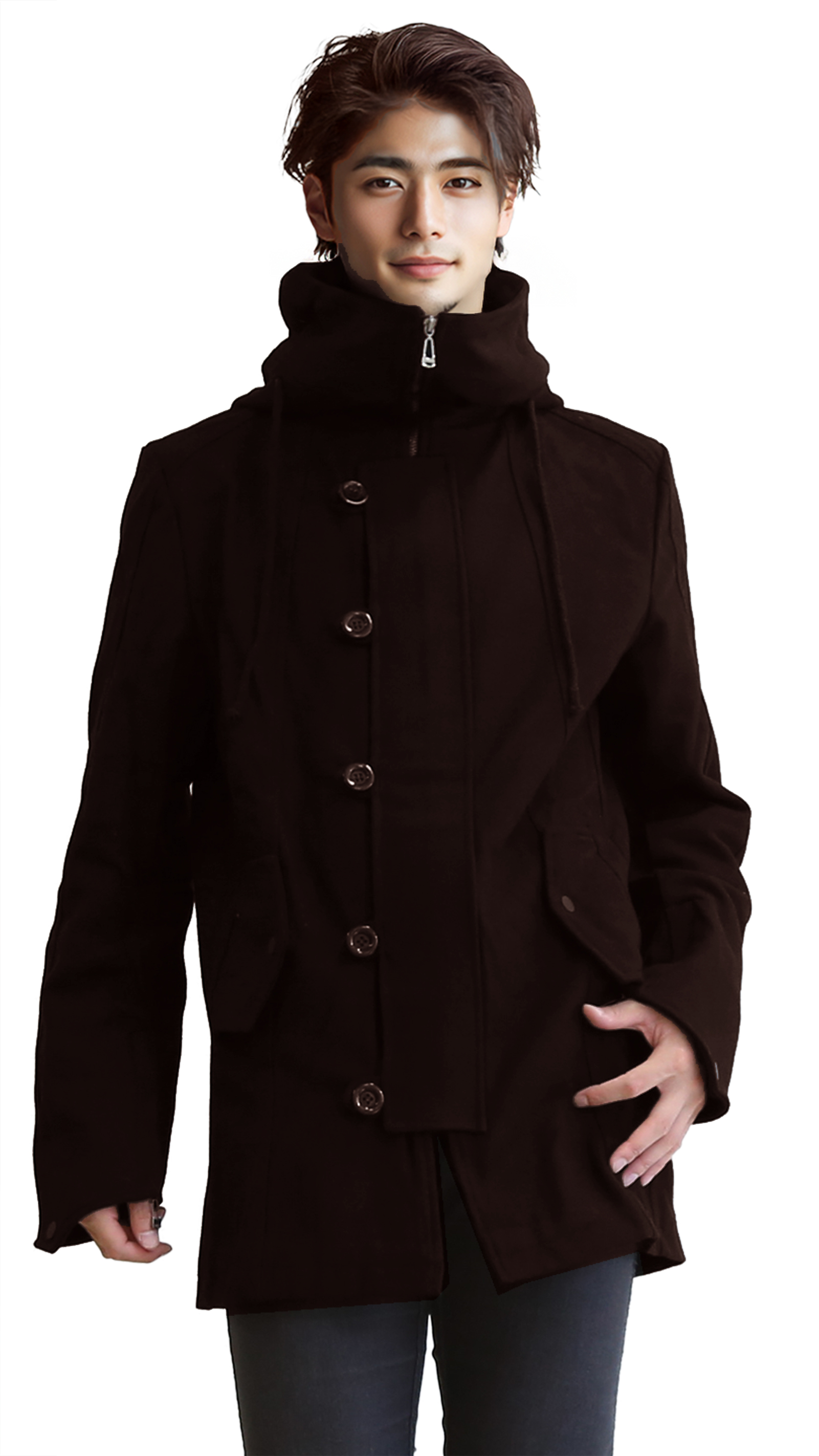 モッズコート メンズ アウター ハイネック フード付き ロング丈 コート