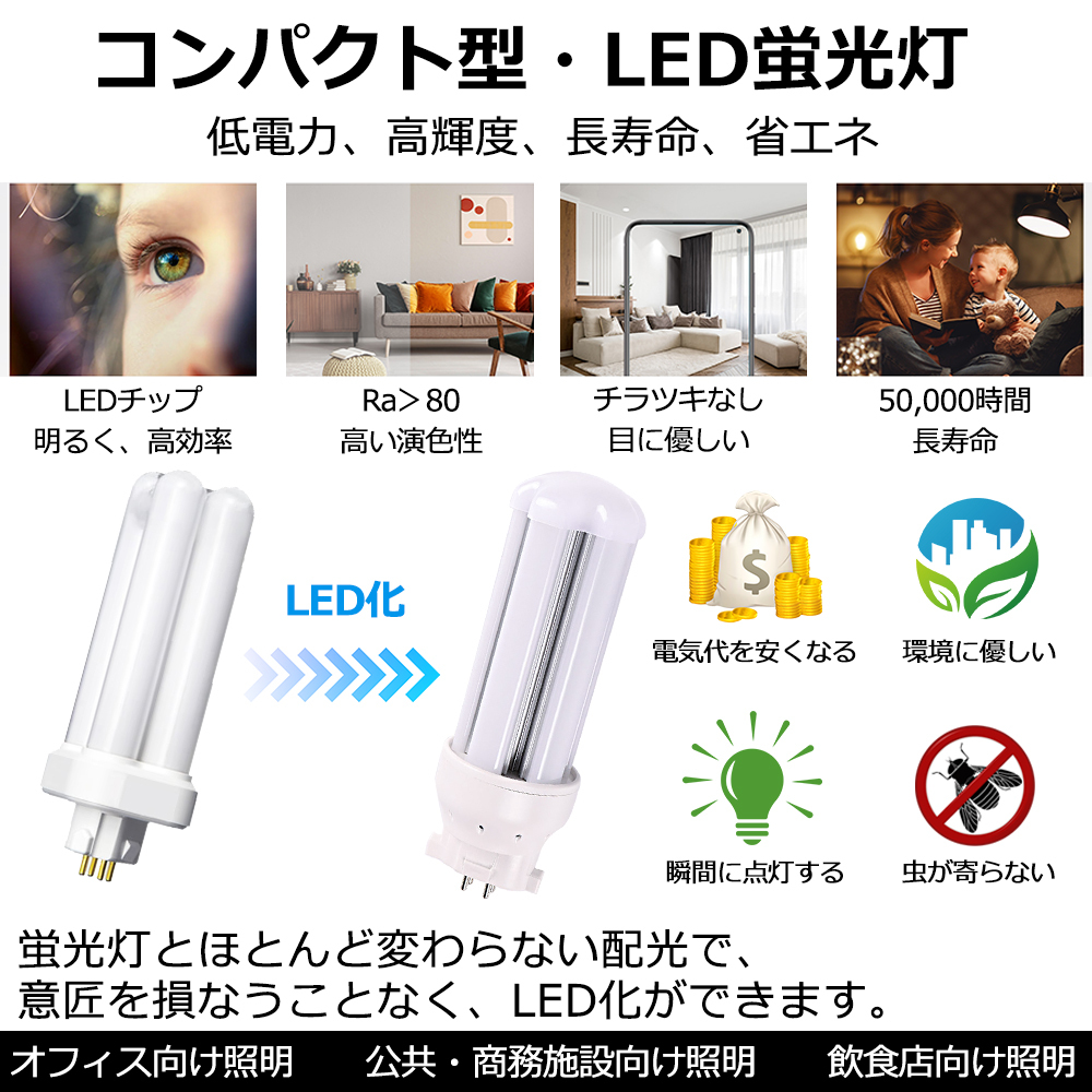 FDL13EXN LED FDL13EX-N FDL13EX LED化 6W 960lm 口金GX10q-2 ツイン2 LED コンパクト形蛍光ランプ  BB・2 ユーライン2 配線工事必要 PSE認証済み 【昼白色】