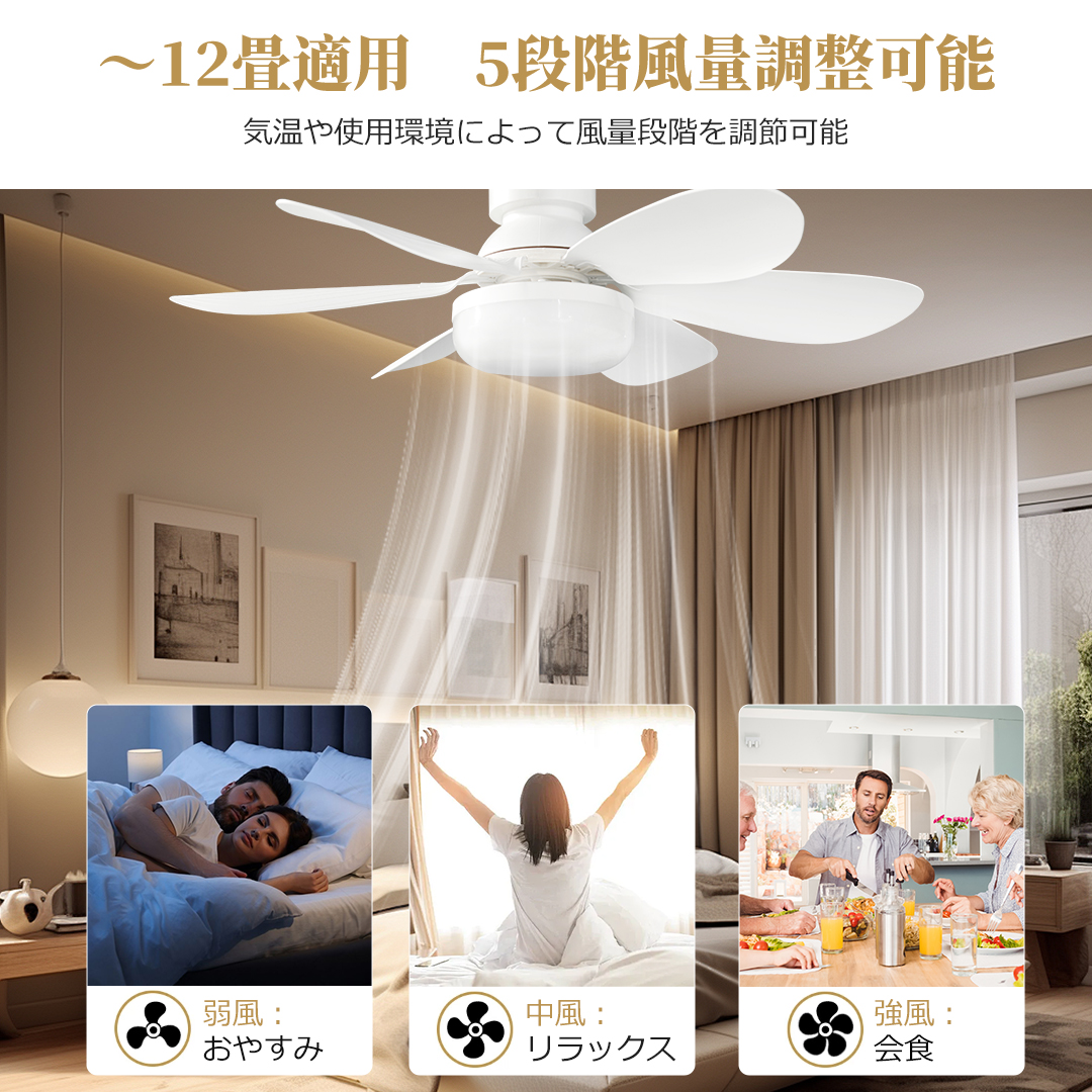 【送料無料＋ポイント３倍】シーリングライトファン LED天井照明 調光調色 DCモーター 超静音 省エネ 天井扇風機 風量調節 Wi-Fi接続 口金E26対応 寝室 2年保証 |  | 05