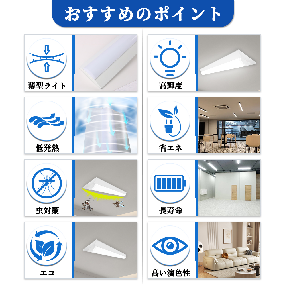 30本 ledベースライト 逆富士 20W型 LEDベースライト 20W2灯相当 25w 一体型ledベースライト 20w2灯 天井直付 器具一体型 直管型蛍光灯 薄型 工場 倉庫 オフィス_5