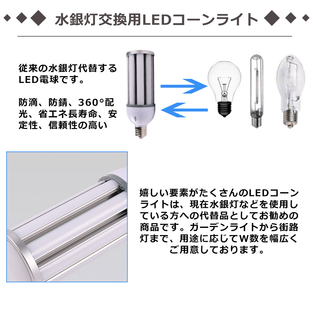 LED電球 回転 コーンライト E26 E39 38W消費電力 300W相当 水銀灯交換