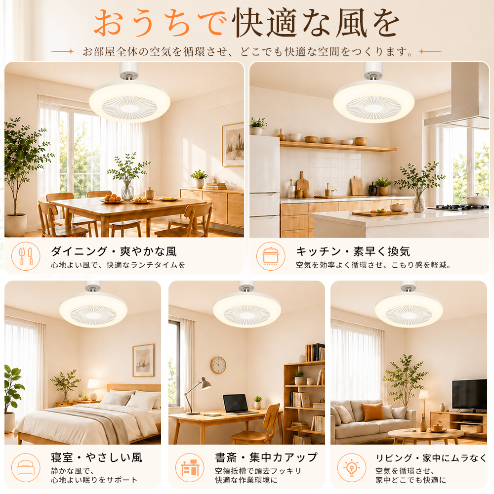 シーリングファンライト 小型 20W 3000LM LED 調光調色 5段階風量調節