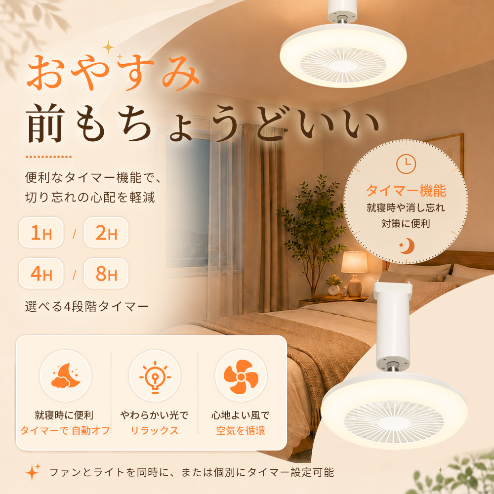 シーリングファンライト 小型 20W 3000LM LED 調光調色 5段階風量調節