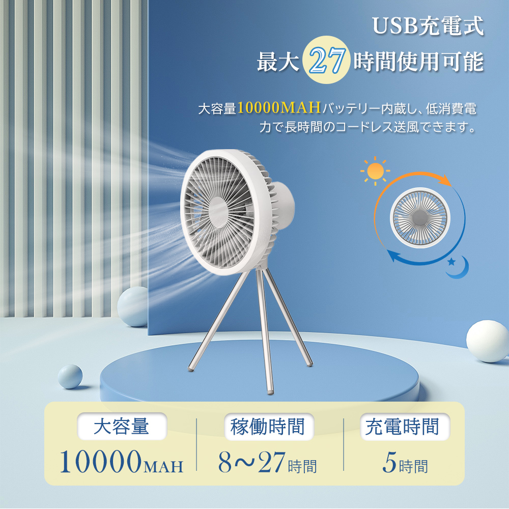 3in1 扇風機 最大27時間連続稼働 10000mAh リビング扇風機 アウトドア扇風機 キャンプ扇風機 静音 モバイルバッテリー LEDランタン 3段階風量 涼しい風 夏物｜awagras02｜11