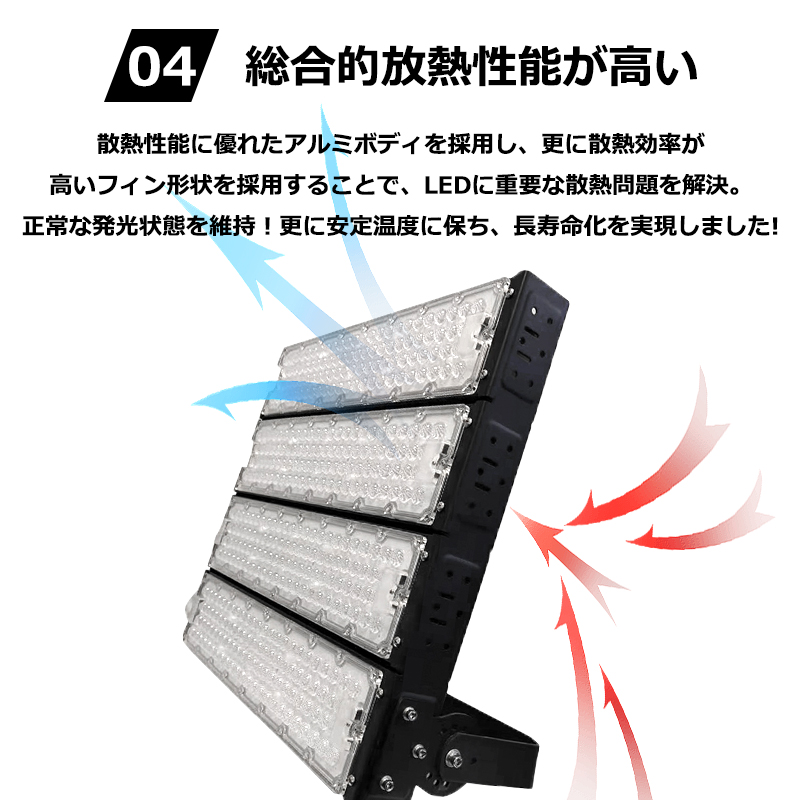 【送料無料&1年保証】LED投光器 1200W 作業灯 LED ワークライト 照明灯 防犯 高天井 IP65 広角照射120° スポットライト 屋外照明 5Mコード付 倉庫 野外灯｜awagras02｜08