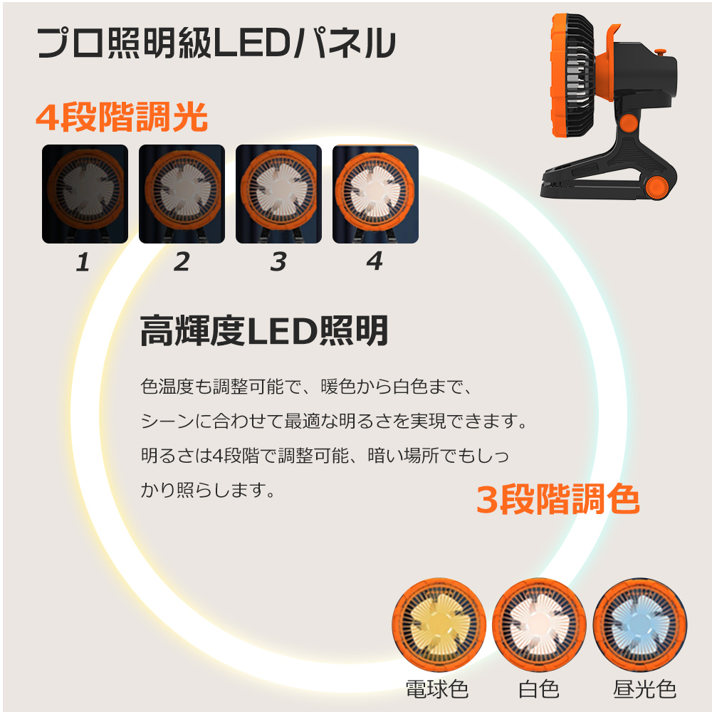 充電式ファンライト 風量調節 調光調色 1台3...の詳細画像4