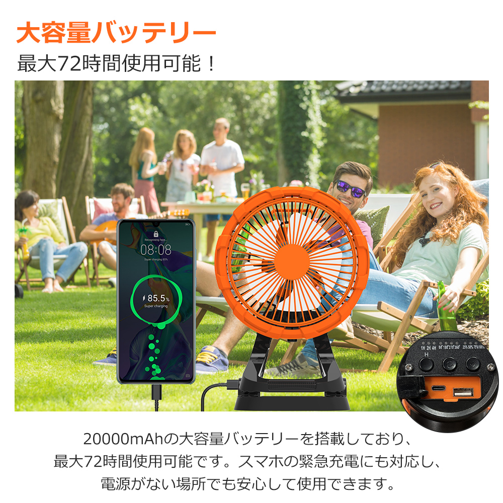 充電式ファンライト 風量調節 調光調色 1台3...の詳細画像5