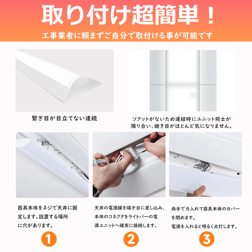 【50台セット】ledベースライト 40W型2灯相当 逆富士 LED蛍光灯 消費電力 50W 10000ルーメン 高輝度 省エネ 薄型 LEDベース照明 逆富士型 40形LED 照明器具 即納の画像