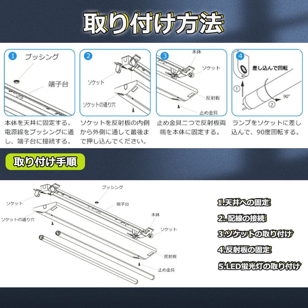 買ってすぐ使える！】LED蛍光灯照明器具2灯式 逆富士型 40W形 LED蛍光