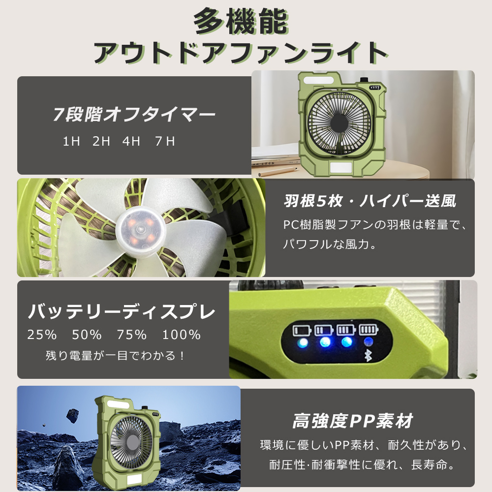 2025年新登場！アウトドア扇風機 充電式 調光調色LED付き 卓上 扇風機 静音 dcモーター アウトドア扇風機 軽量 小型 ポータブル キャンプ扇風機 省エネ 送料無料