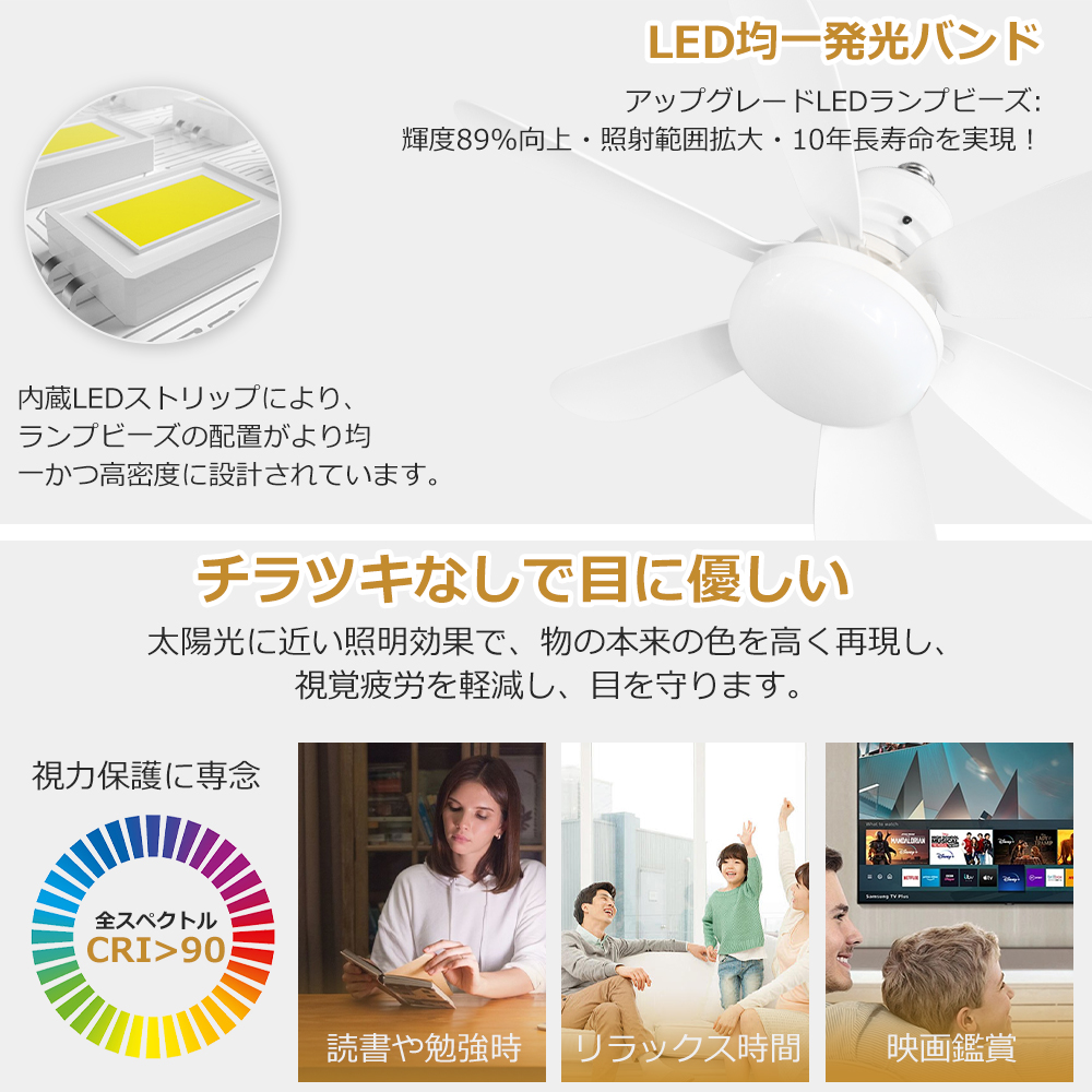 【正逆回転】シーリングファンライト 6畳 8畳 10畳  led リモコン付き 小型 dcモーター 静音 強力 おしゃれ 北欧風 タイマー 常夜灯付き シーリングライトファン |  | 06