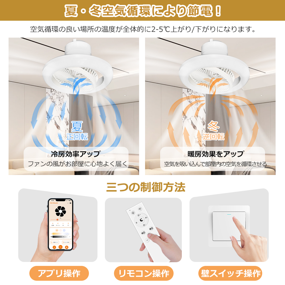 アプリ対応/遠隔制御 シーリングファンライト LED 6畳 8畳 小型