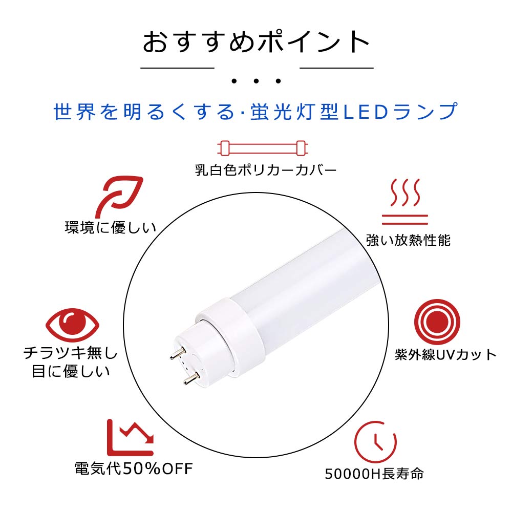 直管型LED蛍光灯 30W形 893mm グロー式工事不要 LED 蛍光灯 T10 G13