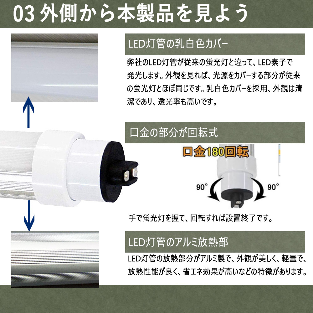 LED蛍光灯 直管蛍光灯 LED化 110Ｗ形 80Ｗ 2400mm 回転式口金R17D 管径