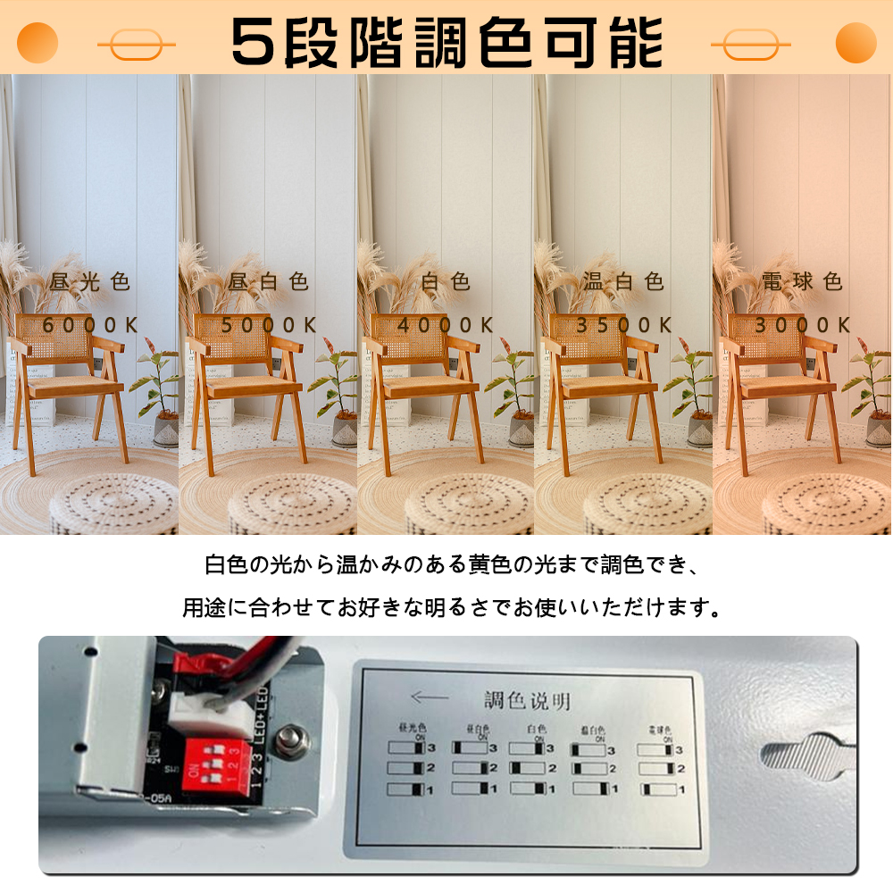 30個セット 5段階調色 LEDベースライト 逆富士 40型2灯式 led蛍光灯 40w形2灯 器具一体型 LEDライト 逆富士LEDランプ LED蛍光灯器具 LED照明器具 一体形 70mm幅の画像