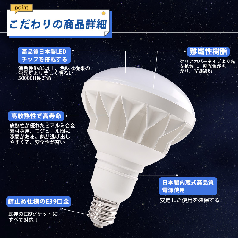 LEDバラストレス水銀灯 500W相当 PAR56 LED電球 E39 50W 水銀灯 led 高天井照明 AC100-200V対応 IP65防水 屋外 工事不要 電源内蔵 看板照明 倉庫照明｜awagras02｜06