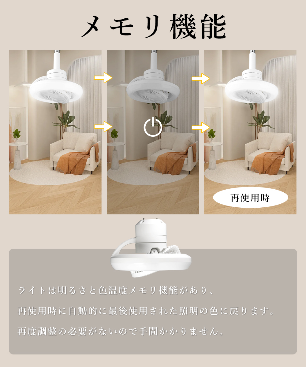 シーリングファンライト シーリングファン led 360°首振り 調光調色 逆