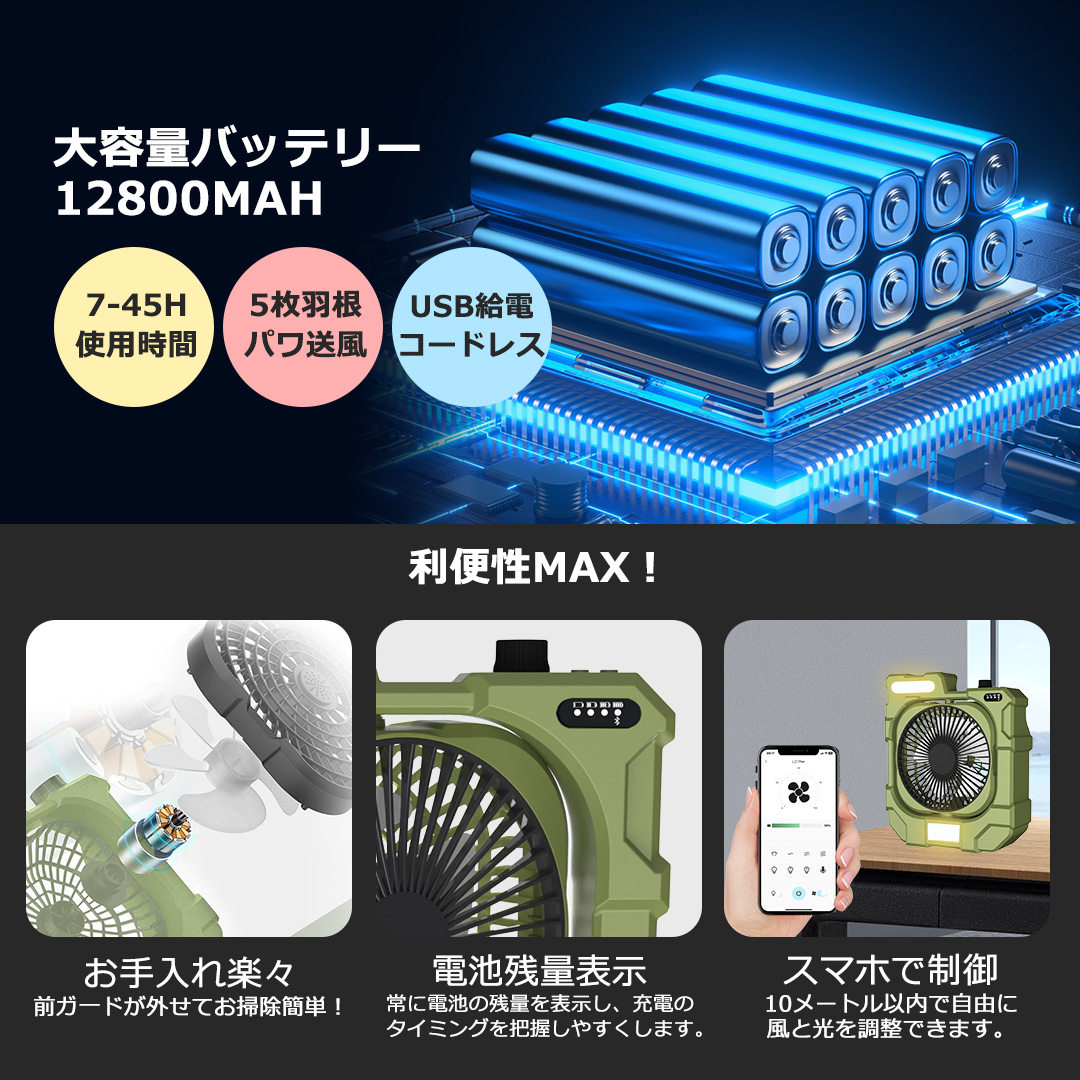 自動首振り・独占販売】扇風機 卓上扇風機 充電式 ハンディファン 薄型