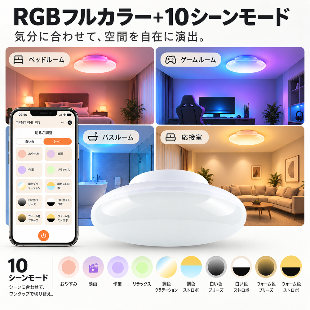 LEDシーリングライト リモコン付き スマホ操作 アプリ対応 10W 20W