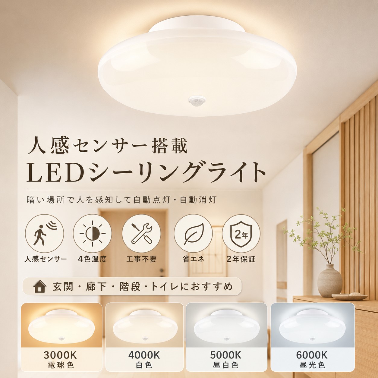 2026新登場／人感センサーライト LEDシーリングライト センサーライト