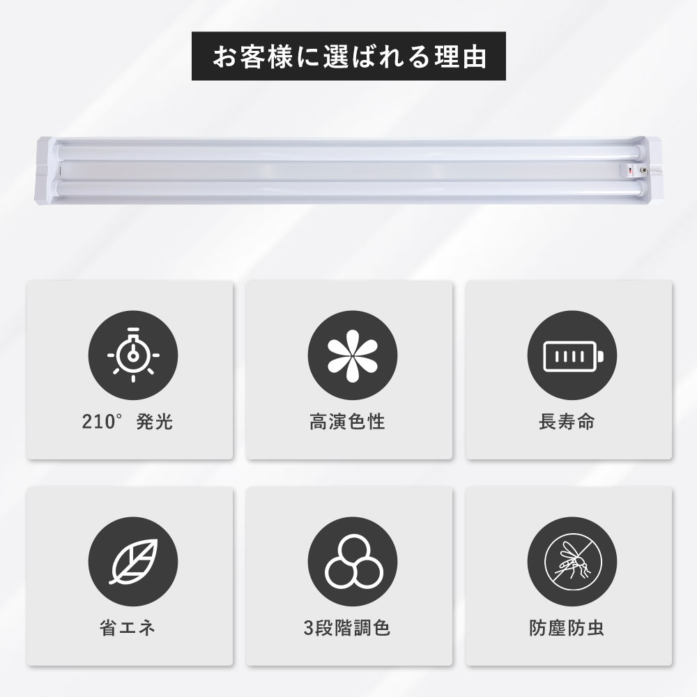 【お得な20台セット】ledベースライト 40W形2灯相当 配線工事不要 キッチンライト 器具一体型 直付け 吊り下げ対応 3色調色 配線不要 取付簡単 プルスイッチ付きの画像