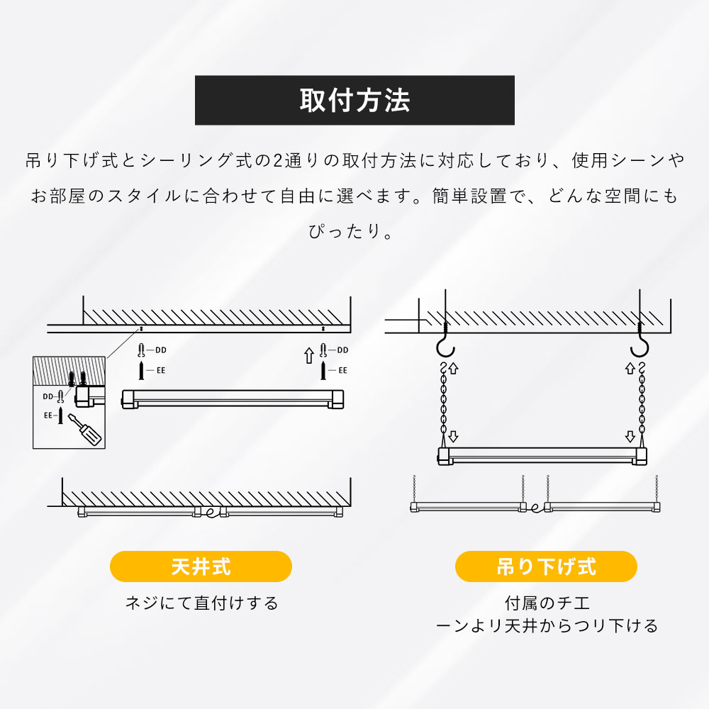 【お得な20台セット】ledベースライト 40W形2灯相当 配線工事不要 キッチンライト 器具一体型 直付け 吊り下げ対応 3色調色 配線不要 取付簡単 プルスイッチ付きの画像